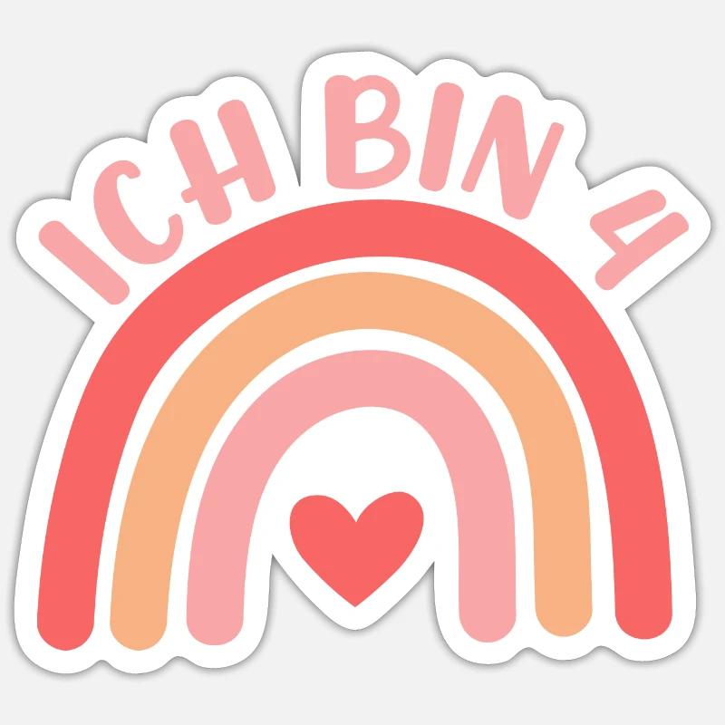 Ich bin 4 niedliche Regenbogen Design Junge Mädche Sticker size S (10 x 10 cm)