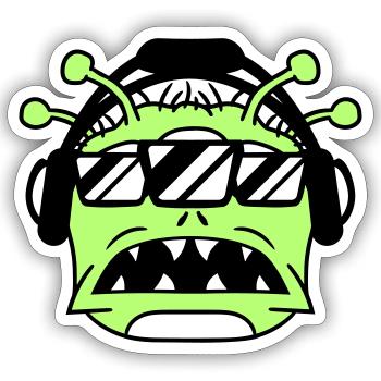 DJ Alien Außerirdisch Horror Halloween Party Kopf - Sticker Größe S (10 x 10 cm) - Mattweiß - Vorne