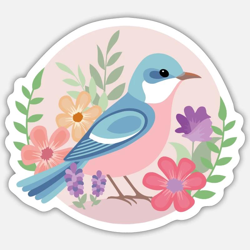 Oiseau en fleurs Sticker taille S (10 x 10 cm)