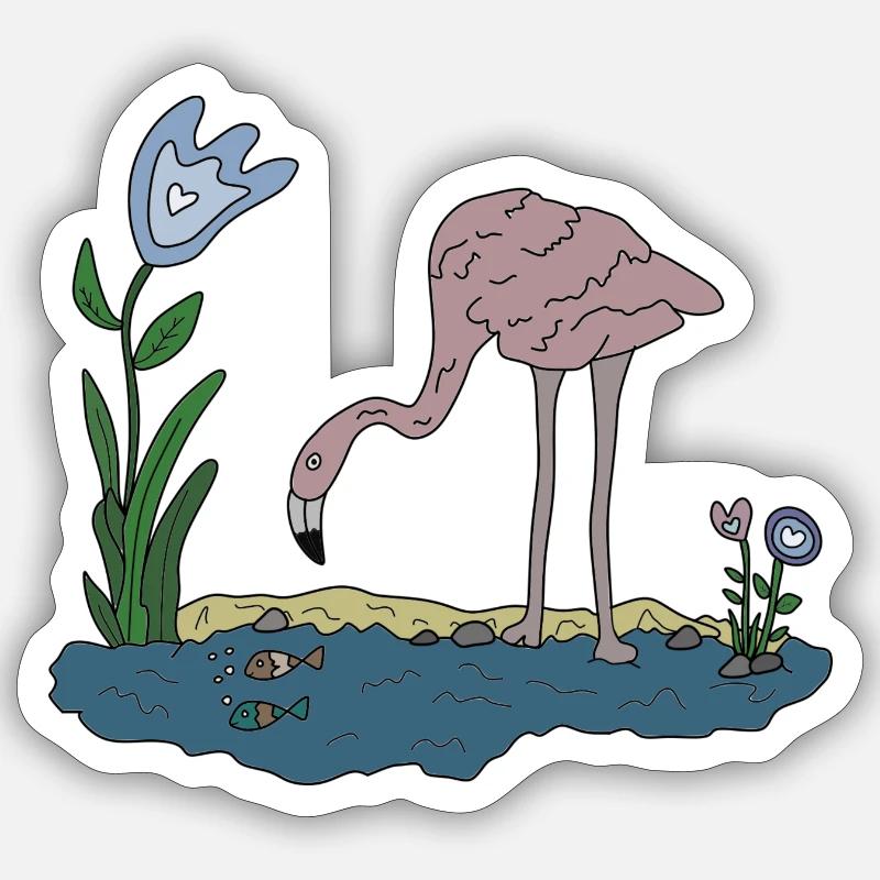 Flamingo im Wasser Sticker Größe S (10 x 10 cm)