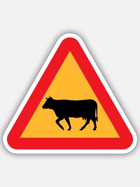 Straßenschild Achtung Kuh - Sticker Größe S (10 x 10 cm) - Mattweiß