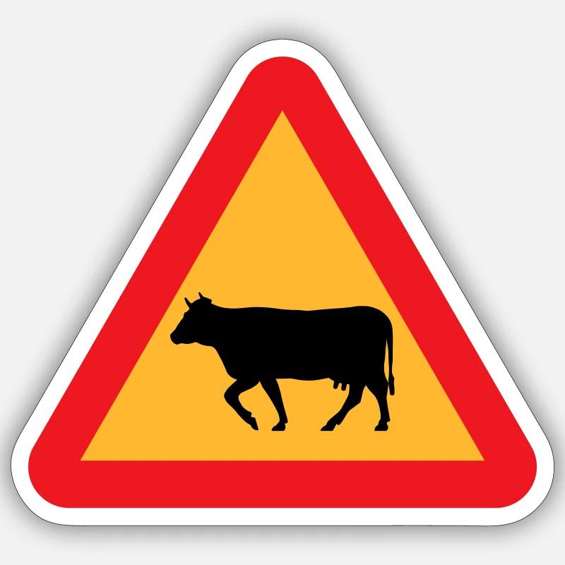 Panneau de rue Attention Vache - Sticker taille S (10 x 10 cm) - blanc mat