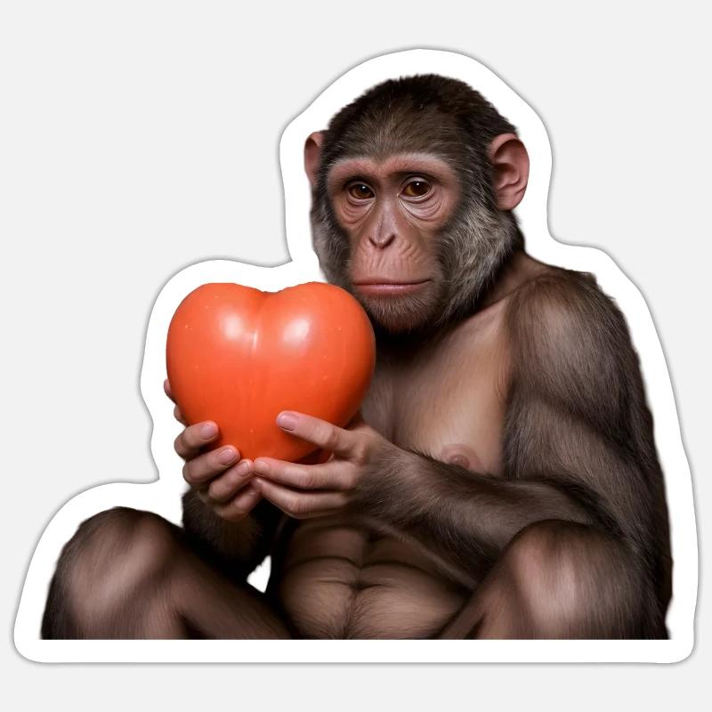 Affe mit einem Herz Sticker Größe S (10 x 10 cm)