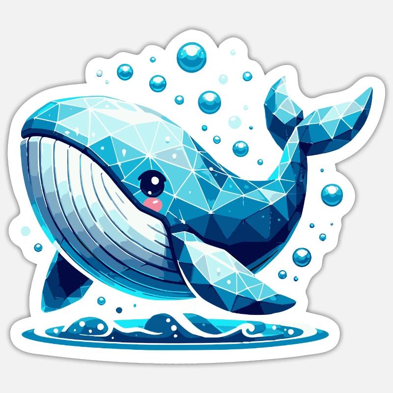 Cute Whale with Air Bubbles in Polygon Style Sticker size S (10 x 10 cm)