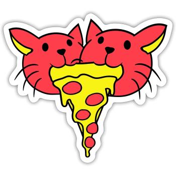 2 Katzen Essen Salami Pizza Fast Food Hunger Team - Sticker Größe S (10 x 10 cm) - Mattweiß - Vorne