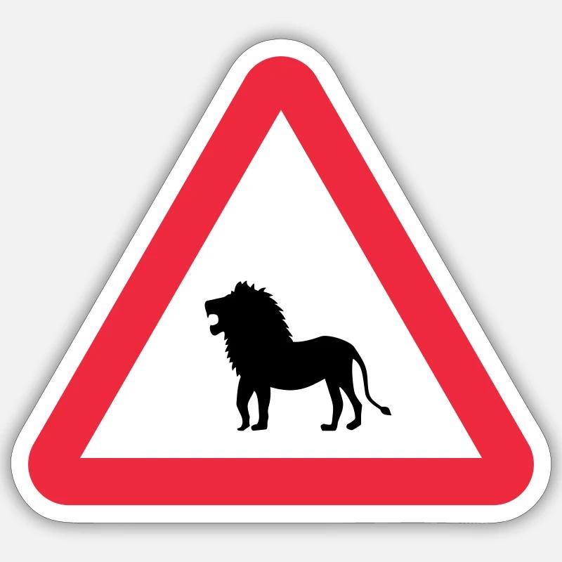 Attention Lion Avertissement - Sticker taille S (10 x 10 cm) - blanc mat