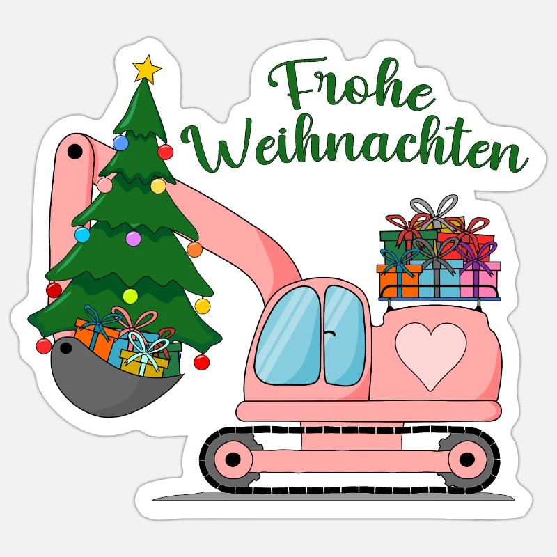 Excavatrice Joyeux Noël Rose - Sticker taille S (10 x 10 cm) - blanc mat