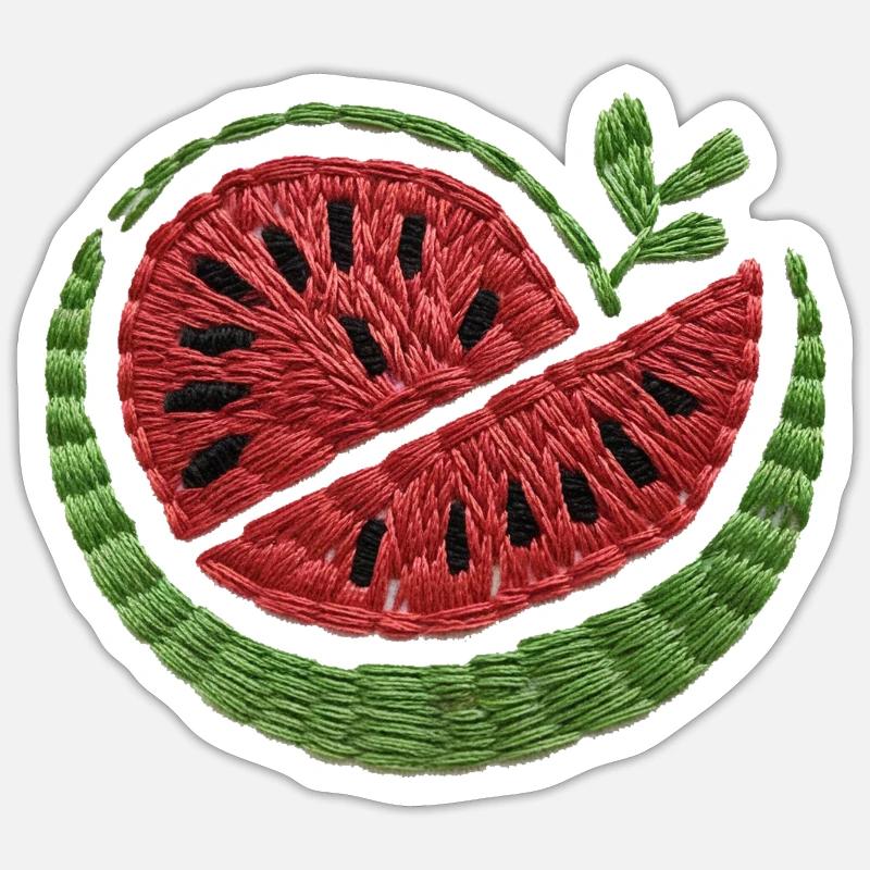 Gestickte Wassermelone - Sticker Größe S (10 x 10 cm) - Mattweiß