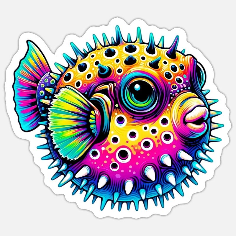 Kugelfisch - Sticker Größe S (10 x 10 cm) - Mattweiß