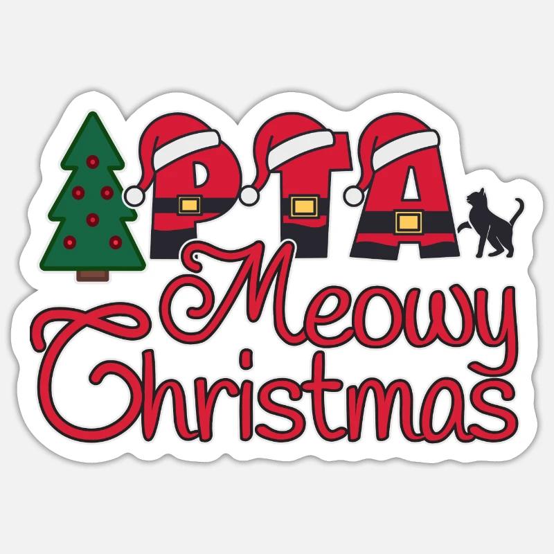 PTA Cat Noël miaouant - Sticker taille S (10 x 10 cm) - blanc mat