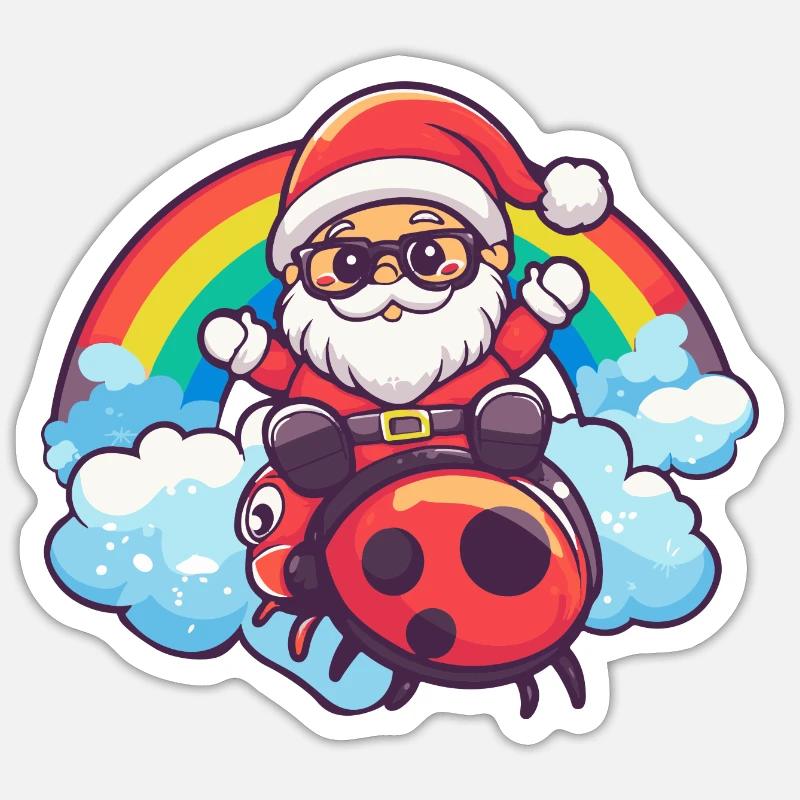 Ladybug Santa Claus Rainbow - Sticker size S (10 x 10 cm) - white matte