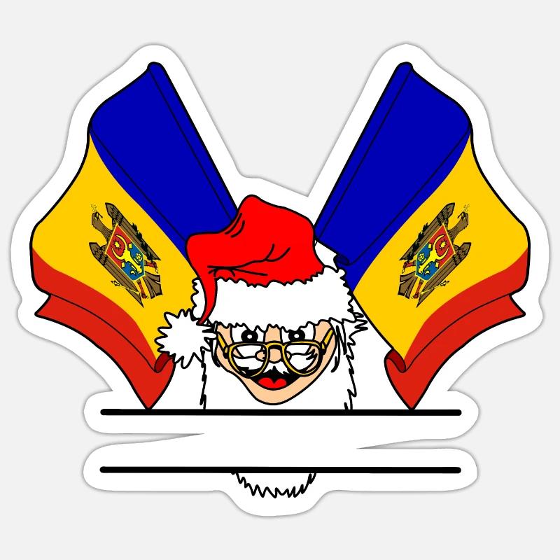 Drapeau du Père Noël Moldavie Sticker taille S (10 x 10 cm)
