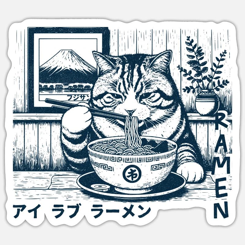 Ramen Katze Sticker Größe S (10 x 10 cm)