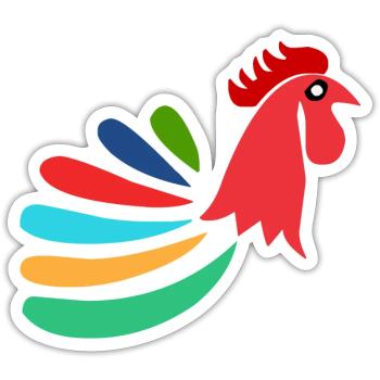 COQ. CHEVAL. POULE. COQ. ANIMAL. OISEAU. LICORNE. - Sticker taille S (10 x 10 cm) - blanc mat - Devant