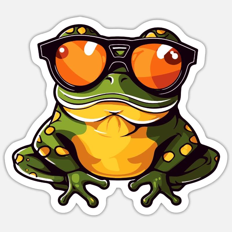 Frosch Lustig Cool - Sticker Größe S (10 x 10 cm) - Mattweiß