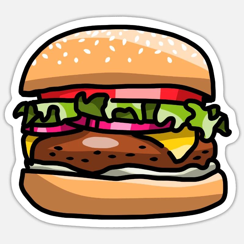 Comic Burger Hamburger Viande Steaky Cheese Tomate Sticker taille S (10 x 10 cm)