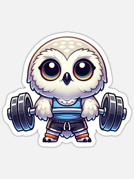 Eule Schnee Eule Fitness Workout Langhantel - Sticker Größe S (10 x 10 cm) - Mattweiß