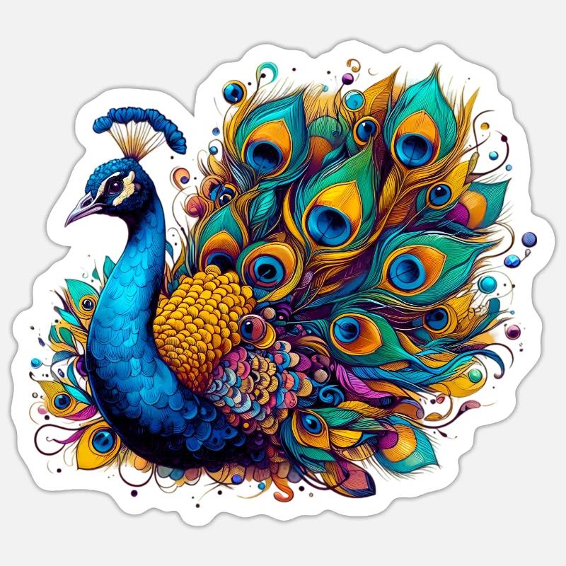 Pfau - Sticker Größe S (10 x 10 cm) - Mattweiß
