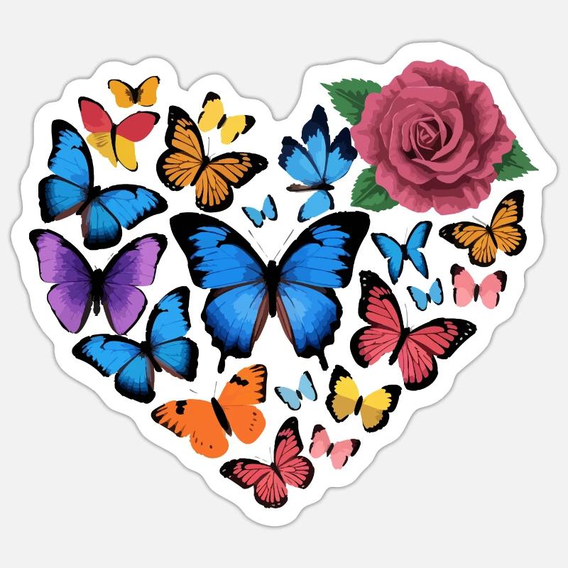 Cœur de papillons - Sticker taille S (10 x 10 cm) - blanc mat