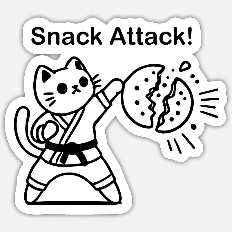 Karate Cat punching a cookie - Snack Attack Design Sticker size S (10 x 10 cm)