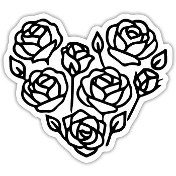 Schwarz-Weiß-Rosenherz-Illustration - Sticker Größe S (10 x 10 cm) - Mattweiß - Vorne