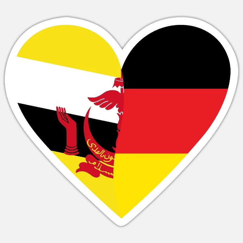 Brunei Germany Heart - Sticker Größe S (10 x 10 cm) - Mattweiß