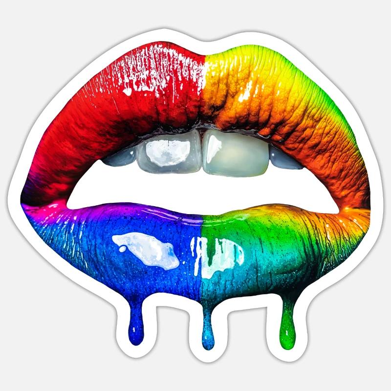 Regenbogen Lippen - Sticker Größe S (10 x 10 cm) - Mattweiß