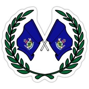 Drapeaux du Maine des États-Unis en couronne de laurier - Sticker taille S (10 x 10 cm) - blanc mat - Devant