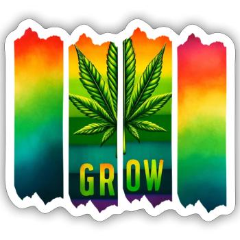 Grow Hanfblatt Brushdesign im Reggae-Stil - Sticker Größe S (10 x 10 cm) - Mattweiß - Vorne