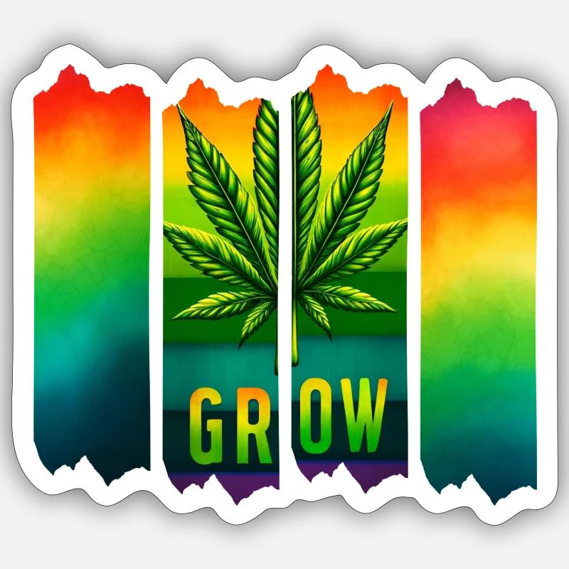 Grow Hanfblatt Brushdesign im Reggae-Stil Sticker Größe S (10 x 10 cm)