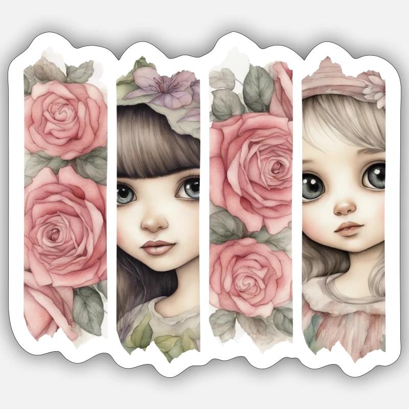 Rosenmädchen Brushdesign - Sticker Größe S (10 x 10 cm) - Mattweiß