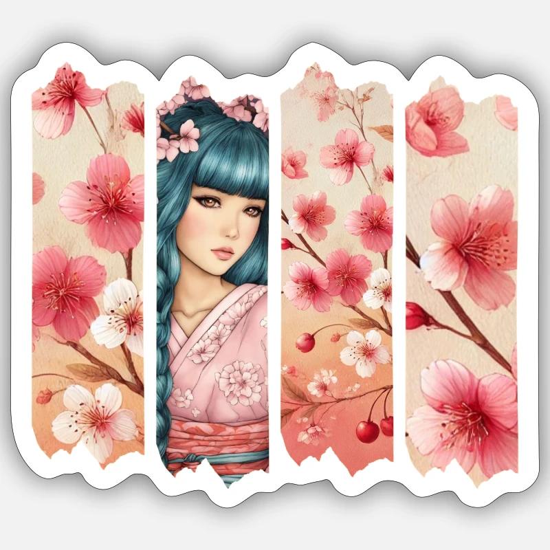 Kirschblüten Kimono Panel Portrait Sticker Größe S (10 x 10 cm)