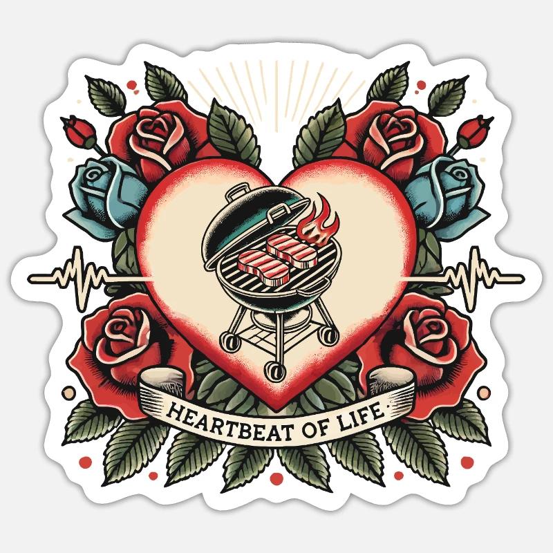 Herzschlag Grill - Sticker Größe S (10 x 10 cm) - Mattweiß