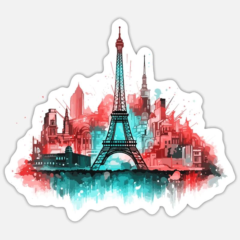 Paris Skyline Eiffelturm Frankreich Splash Bunt - Sticker Größe S (10 x 10 cm) - Mattweiß