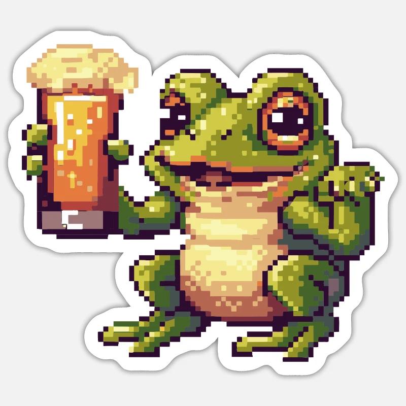 Frosch Pixel Bier - Sticker Größe S (10 x 10 cm) - Mattweiß