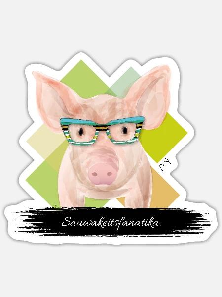JvG Sau "Sauwakeitsfanatika" - Sticker Größe S (10 x 10 cm) - Mattweiß