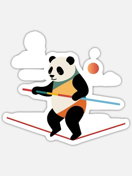 Panda balanciert auf dem Seil – Mutig und fröhlich - Sticker Größe S (10 x 10 cm) - Mattweiß