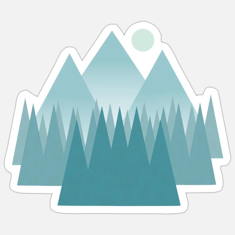 Paysage de montagne astral dans les tons bleus Sticker taille S (10 x 10 cm)