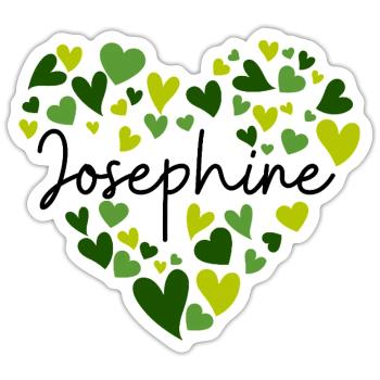 Josephine Namensdesign mit herzförmigem grünem Ohr - Sticker Größe S (10 x 10 cm) - Mattweiß - Vorne