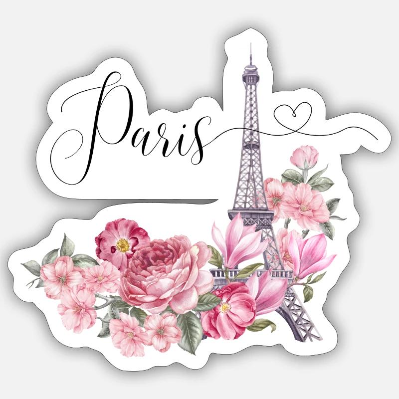 "Romantic Eiffel Tower Drawing with Flowers Paris Sticker size S (10 x 10 cm)