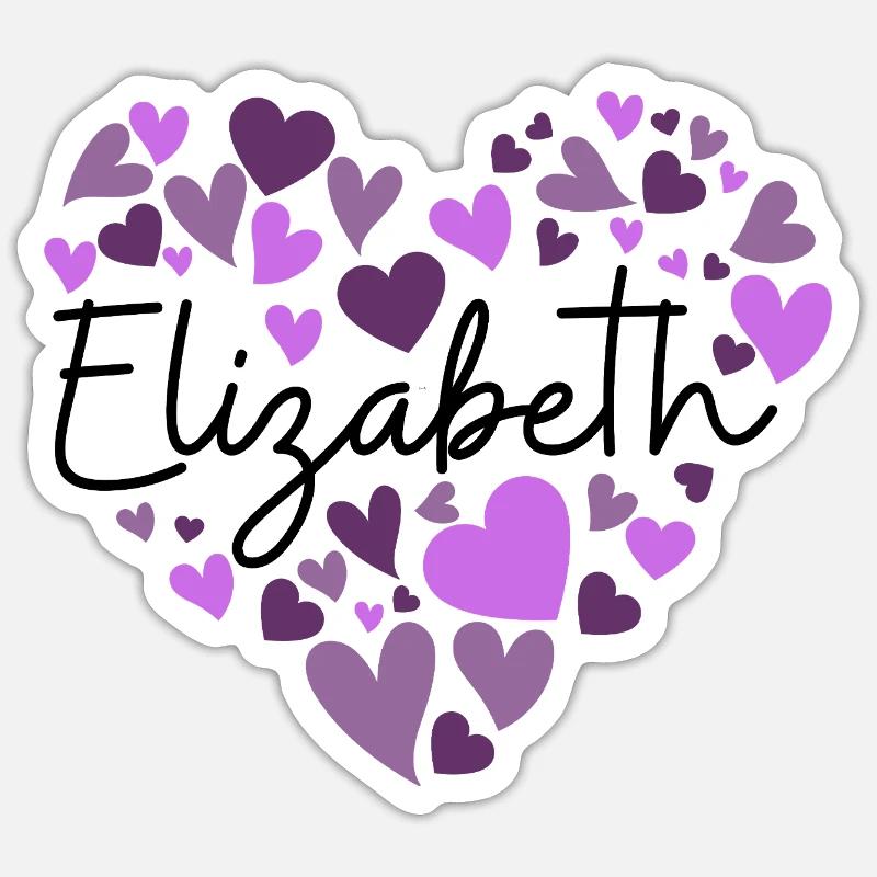 Conception du nom Elizabeth avec Hea violet en forme de cœur Sticker taille S (10 x 10 cm)