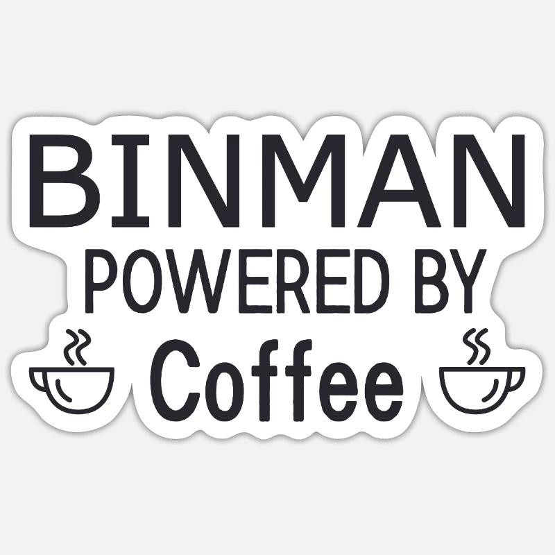 Binman Powered By Coffee - Sticker size S (10 x 10 cm) - white matte