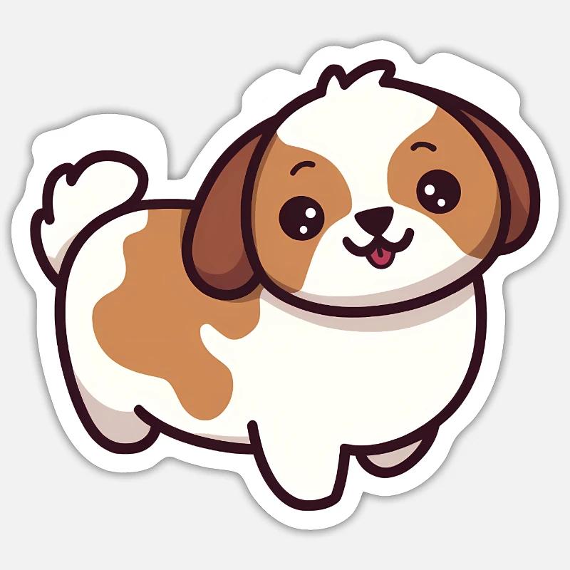Dessin animé de chiot mignon - Sticker taille S (10 x 10 cm) - blanc mat