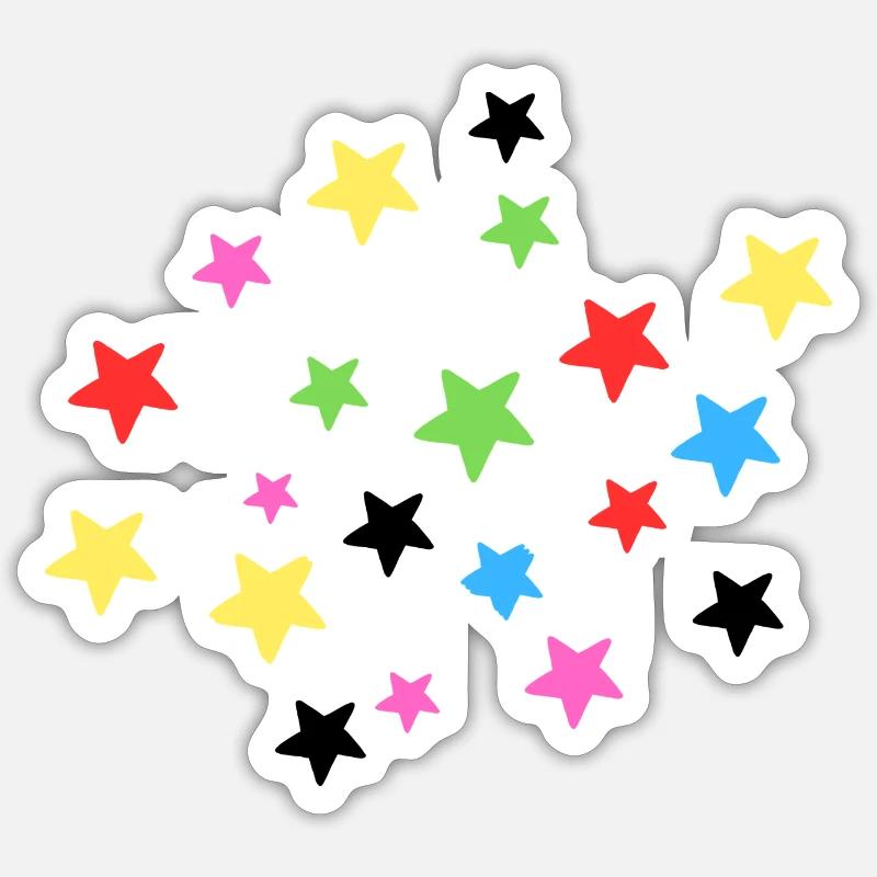 Bunte Sternenexplosion auf Stoff - Sticker Größe S (10 x 10 cm) - Mattweiß