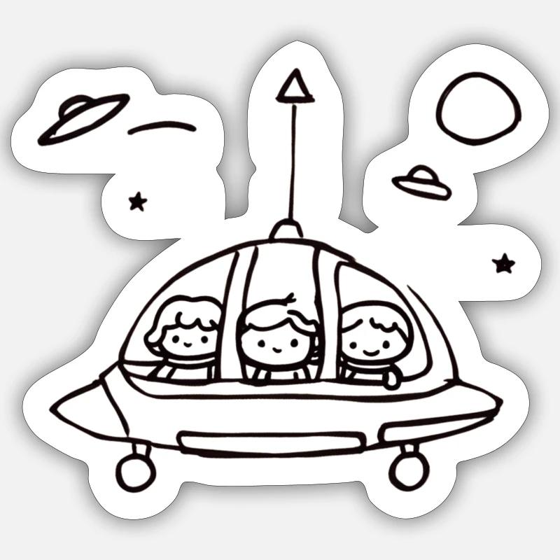 Petit équipage d’OVNI dans l’espace - Sticker taille S (10 x 10 cm) - blanc mat