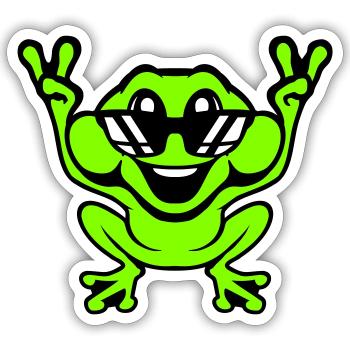 Grenouille Crapaud Cool Lunettes de soleil Victoire Paix Mains - Sticker taille S (10 x 10 cm) - blanc mat - Devant