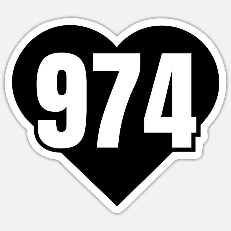 Chiffre 974 en noir et blanc - Sticker taille S (10 x 10 cm) - blanc mat