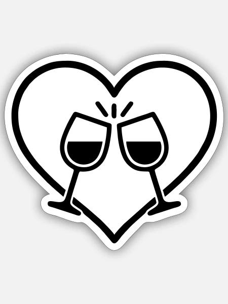 Weingläser Herz Liebe Cheers Geschenk - Sticker Größe S (10 x 10 cm) - Mattweiß