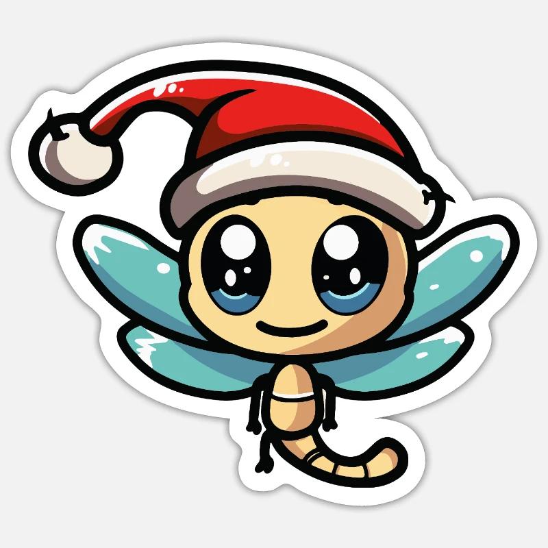 Noël Libellule - Sticker taille S (10 x 10 cm) - blanc mat