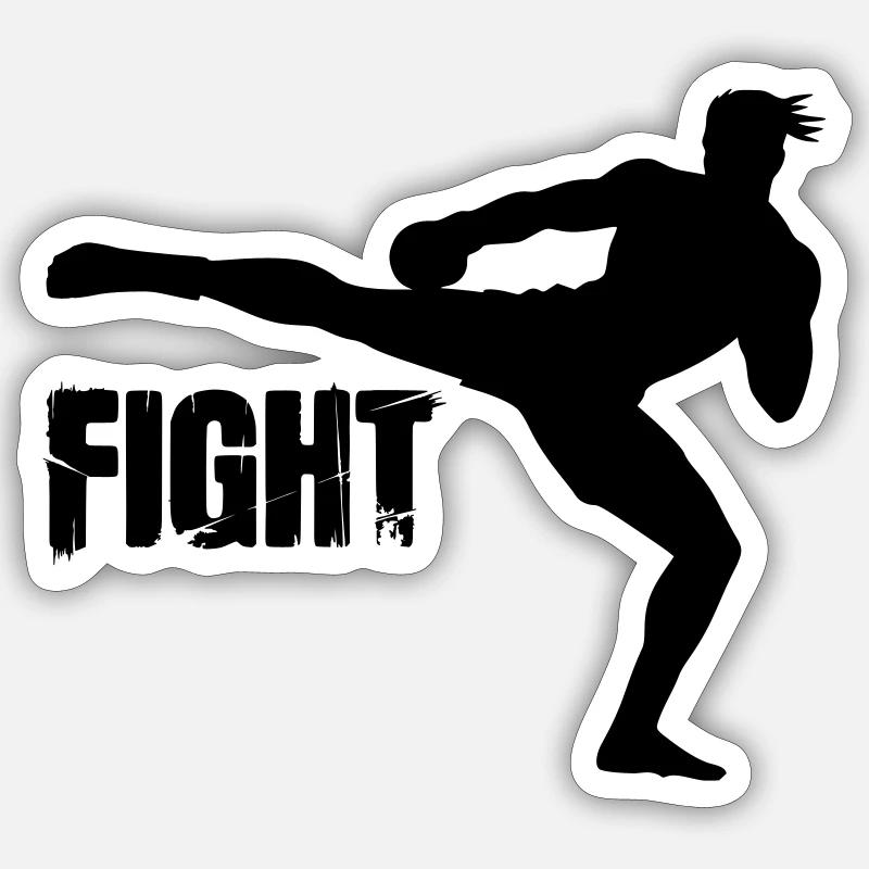 Kickboxer Silhouette mit Text Fight Sticker Größe S (10 x 10 cm)
